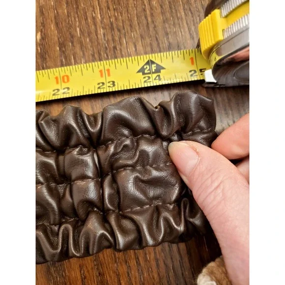 Womens L/XL Chocolate Ruched Elastic Cinch Wide Belt Brass Hook Art Deco Studded - Picture 9 of 14